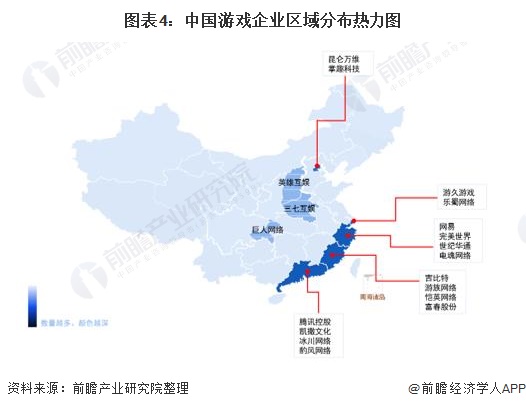 图表4：中国游戏企业区域分布热力图