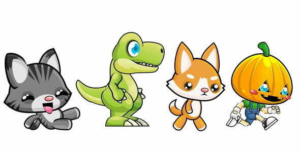 游戏角色四种 猫  狗 恐龙 南瓜头 多种动作