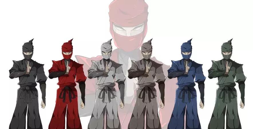 6种不同颜色服饰的忍者